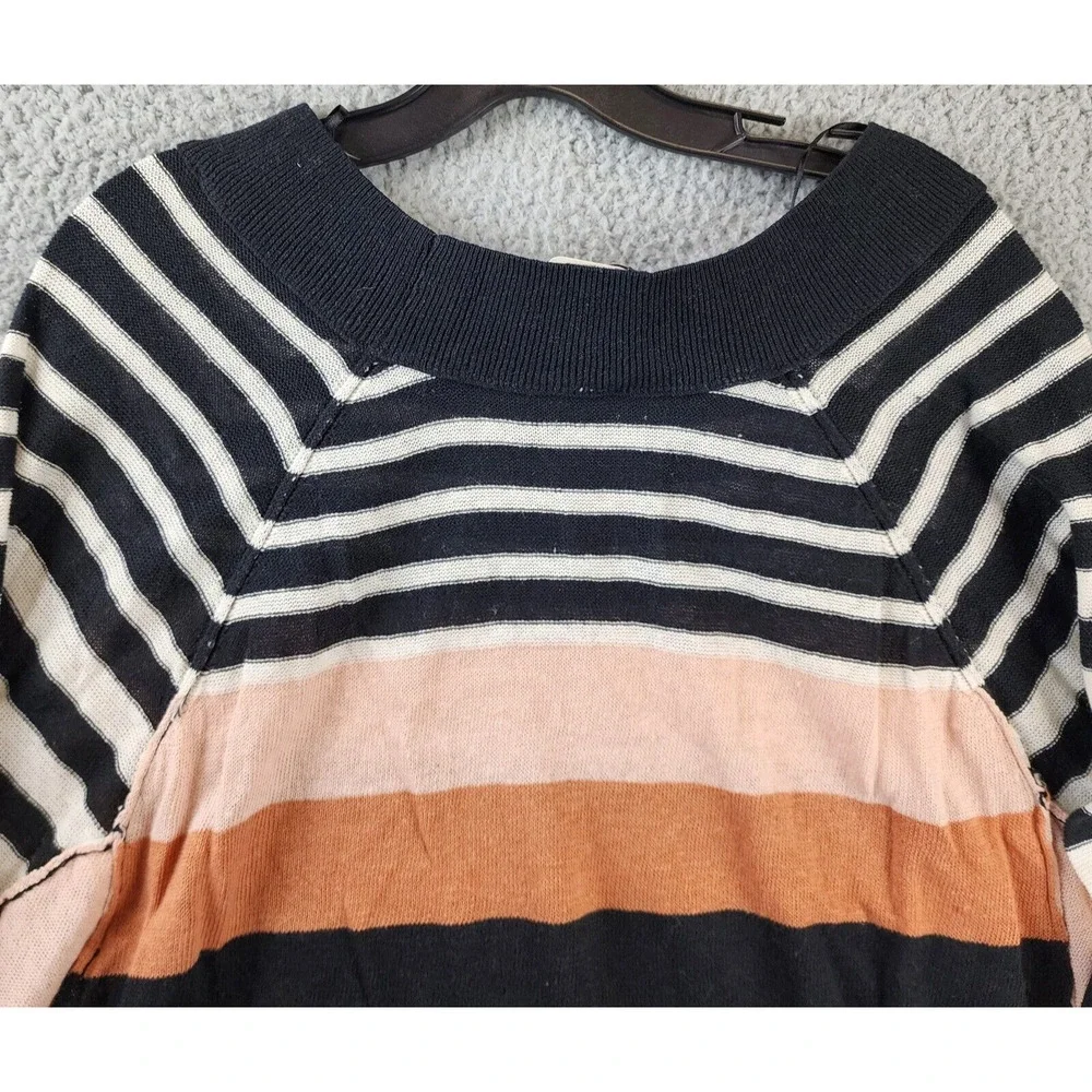 Free People Block Party Pullover Sweater Women's XS Black Pearl Combo Round Neck - Picture 15 of 15